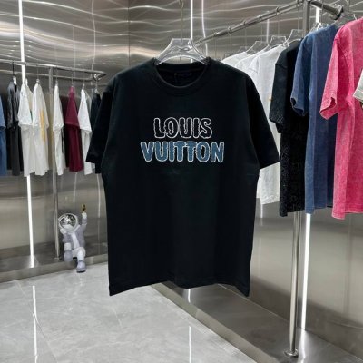 LV 2025春夏新款 短袖T恤 260克定制面料 字母绣花+印花 男女同款 S M L Xl Xxl 五个码 黑色 白色