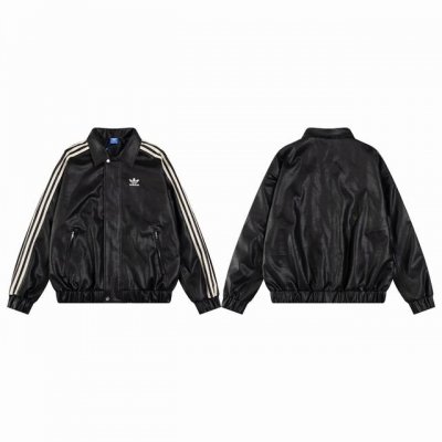 款M111 阿迪 Adidas Originals X Feifei Ruan 联名款 翻领拉链长袖皮衣 男女同款 阿迪与Feifei联名款的三条杠夹克皮衣，版