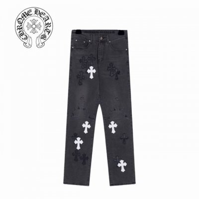 款号：X039 款式：克罗心24Ss Vip定制黑白贴皮火焰高街牛仔裤 面料：采用珠帆布面料，经重工水洗，上身质感足，水洗后柔软且透气性好。 版型：整裤立体裁剪