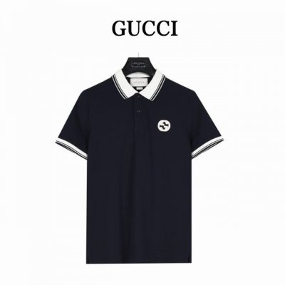 Gucci 古驰 胸口镶嵌双G刺绣polo短袖 采用100%棉双面珠地面料，拆解纱线分析，订织蜂窝四角网眼胚布，衣领为双系统提花定织扁机制成，有弹性，不变形，衣