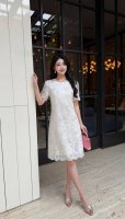 图片色 S-Xxl 5个码 新款上新重工圆领丝棉水溶花亮片高端大气修身显瘦气质A字连衣裙 简约而不简单，优雅高贵大气，大爱的一款 ～S尺寸胸围88 腰围84 肩
