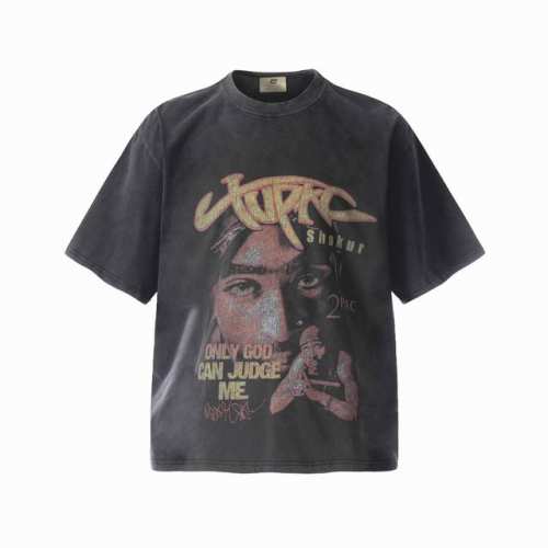 Vt969 图派克Tupac“只有上帝才能评判我”说唱歌手2pac人像Big Face数码直喷印花复古水洗做旧短袖T恤 小领口设计 白墨数码直喷印花 高街复古重