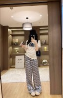 新品上新短袖 裤子 Dior X Valentin* 字母短袖满印长裤 高级定制 Dio*迪奥 Valentin*华伦天奴 新款圆领短袖 醋酸满印长裤 撞色烫钻