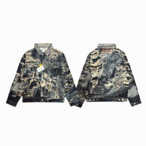 Acne Studios 25Ss 早春3D错视糜烂假破洞数码直喷涂鸦印花做旧情侣水洗翻领牛仔外套夹克-顶级原单版本 Color：水洗蓝黑 Size：M L X