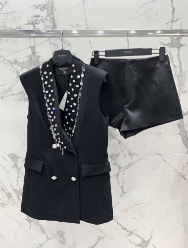 Balmani*曼家无袖马甲 马甲西服裙 高端定制面料 重工手工钉珠 钻石扣子 码数Sml 马甲
