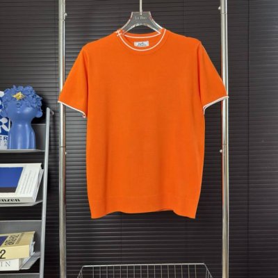 418 当天到货 现货现配 Hermes 爱马仕25Ss拼色领 针织衫短袖 原版面料 官网同款 非再生纱 高版本 独立定织面料 经历柔软定型 洗水不变形 面料无