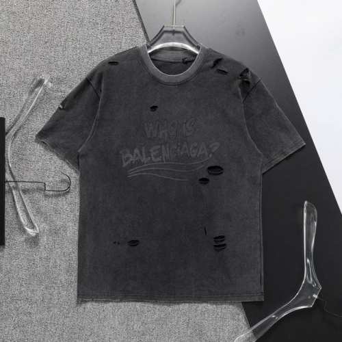 巴黎世家 新款洗水破洞T恤.男士圆领经典Logo短袖T- Shirt 采用进口客供定制面料 高端的品质 尽显奢华。8880尺码：M-3Xl