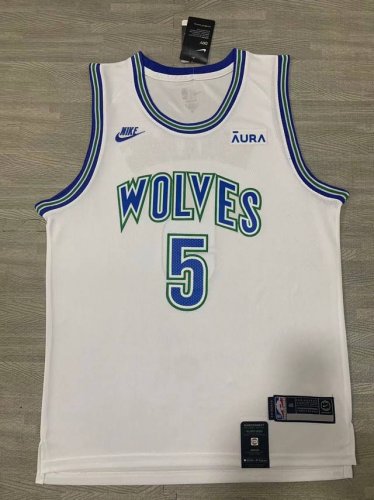 70 (款号：S5）【顶级刺绣版本】 nike Nba Au球员版 森林狼队爱德华兹5号白色球衣 -定制优质网眼布面料，原版克重，Dri-Fit 技术导湿速干，