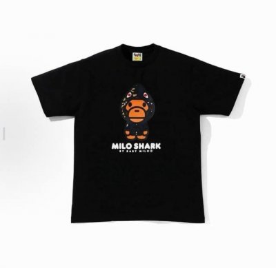00150款A Bathing Ape 米洛鲨鱼帽印花短袖T恤 男女同款 码数Smlxlxxl 黑篮，黑红，黑灰