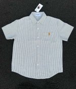 款号224 Carhartt卡哈特 绣标条纹短袖重磅纯棉叠穿基础百搭高品质衬衫情侣款 Color: 蓝色 Size: M-Xl M 肩宽52 胸围112 衣长6