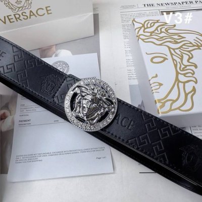 Versace 范思哲 牛皮腰带 男士经典款皮带 时装搭配必备款 优质带钻合金银金色扣头 采用原厂牛皮带身 高品质全套包装 礼盒 礼袋 小票 编号 V3#