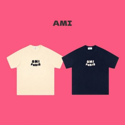 Ami paris 25Ss 专柜同步上新漫画蜡笔卡通字体 Logo 字母立体毛巾绣刺绣圆领情侣短袖T恤-顶级首发！ Color：杏色 藏青 Size：S M