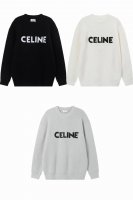 现货 Ce01 Celine 赛琳 圆领字母Logo竖纹中长款毛衣 针织衫男女同款 颜色 : 黑色 奶白色 浅灰色 码数Smlxl