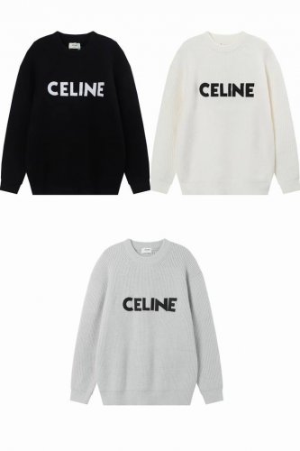 现货 Ce01 Celine 赛琳 圆领字母Logo竖纹中长款毛衣 针织衫男女同款 颜色 : 黑色 奶白色 浅灰色 码数Smlxl