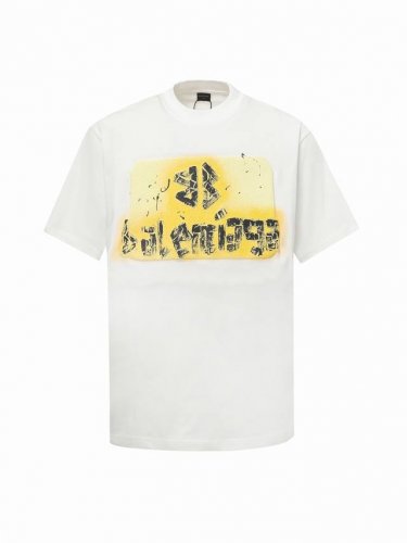 顶级最高版本 尺码偏大 B家 巴黎世家 Balenciaga 经典黄色涂鸦重工艺印花圆领半袖T恤短袖 男女同款 情侣款 宽松版型 最高版本 原版面料 高版本 高