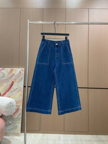 miumi*25夏季新款原创定制重工烫钻满满设计刺绣高腰宽松显瘦气质七分裤牛仔裤 深蓝色Sml