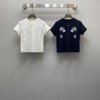 va*25Ss 精致圆领重工定位绣花减龄短款T，高级面料，颜色:图片2色，面料：精纺棉面料 Smlxl