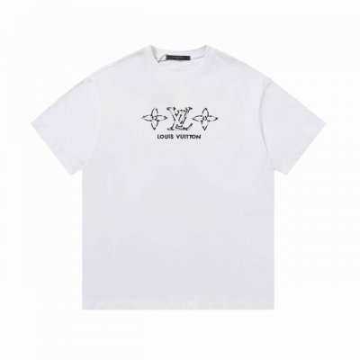 上新 顶级版本 Louis Vuitton 路易威登三花刺绣小标短袖T恤 原版面料 网红明星同款 手感非常舒服 时尚又个性 超级百搭好看的一款 男女都非常合适