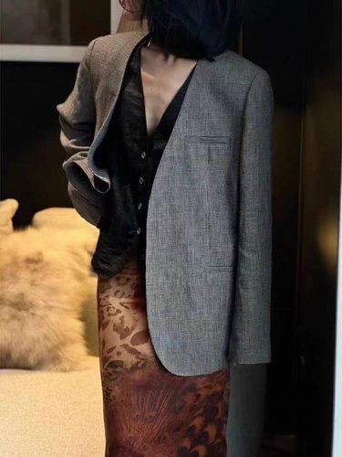 P280高级感亚麻炸街小西服时尚宽松正装通勤西装外套