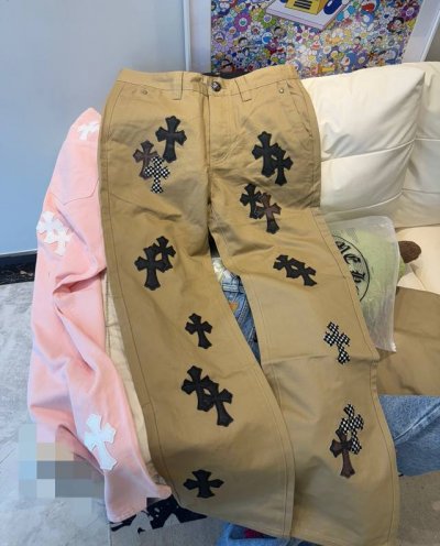 款号 D310 chrome Hearts 克罗心 Angelababy 同款十字架贴皮牛仔裤工装 伐木裤 克罗心的伐木裤来了 Ch克罗心双膝十字架贴皮Bo1版