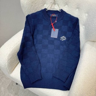 Louis Vuitton路易威登 Lv 路易威登Ss大元素经典方格绣花白标 新款羊毛质缝线针织毛衣 男女同款徽标绣花别针装饰棋格圆领套头针织衫 稀出新款棋盘格