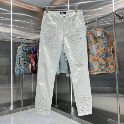 pur D ple Brand 破洞涂鸦工艺街头潮流修身小脚弹力牛仔裤 颜色 白色 码数 30 32 34 36 38