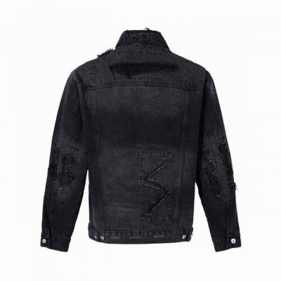 白底图！ 供 Balenciaga巴黎世家Blcg 水洗破洞牛仔外套 走秀款破坏闪电贴布个性十足高订款，极度耗时工序，每一块破坏底布都需要单独洗水务求还原每一个