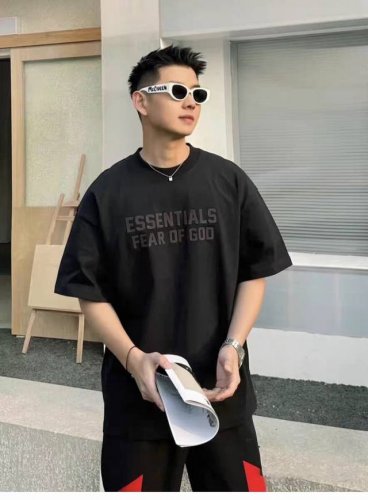 经典Fear Of God Fog Essentials橡胶字母复线短袖 六色定织定染260G 100%纯棉面16织底12织精梳棉螺纹选用350G100%纯棉1