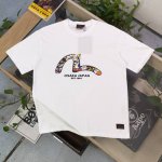 上新 款号：F682 2025新款Evisu福神招财猫海鸥图案Logo字母印花休闲情侣短袖T恤，经典永远不会过时、人手必备款，230G纯棉精梳棉不起球不起毛，上