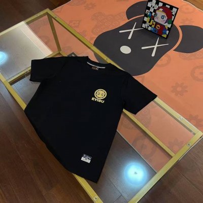 上新， Evisu福神2025新款男士樱花铜钱鲫鱼短袖 颜色：黑 尺码：S-Xxl S码 肩宽44 胸围96 衣长68 适合身材 -120斤 M码 肩宽46 胸
