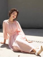 连衣裙 高端丝棉连衣裙女文艺轻国风收腰袍子旅游宽松长裙子夏季粉色年轻 面料：丝棉 Smlxl M码胸围98肩宽46腰围110裙长116 每个码胸围平铺腰围相差，