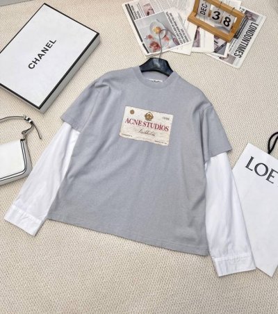 Acne Studios新款宽松1996复古印标假两件长袖T恤丨独家Yb开发 高版出品 男女均可 宽松写意 随性乖巧的即视感 假两件的构造 分层明显 穿搭效果不