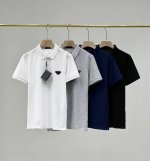 上新 尺码M到3Xl 普拉达经典基础款胸前金属三角标小Logo短袖T恤。四色可选，夏季polo衫短袖，商务休闲简约风，上身帅气百搭，夏季必备百搭奢潮单品 高端定