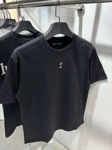 款号：Zmr33# Chrome Hearts 克罗心胸前凹凸压花Logo+烫钻满天星短袖T恤 280克纯棉双砂面料 所有面料均已提前做过缩水 品质第一 所见即