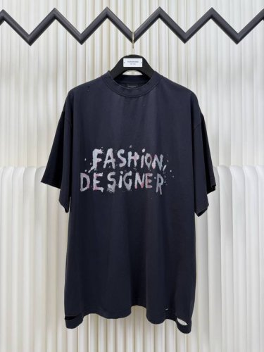 巴黎世家Balenciaga金沙印花破坏Tee短袖 正品开版-实体柜台-顶奢品质 秒杀市面一切版 订染黑篮230G面料起订量9卷布 颜色非纯黑市场现货 版型不改