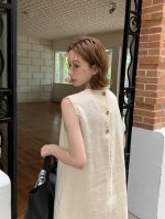 上新独家原创设计师款 夏季撞色镂空绣花连衣裙 杏色藏青色 S～Xl