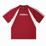 新款阿迪达斯Adidas 环球字母插肩撞色拼接Ins 领口螺纹针织情侣同款宽松落肩短袖T恤 面料: 300G重磅纯棉新疆长绒棉 采用特定重磅32S精棉平纹针织面