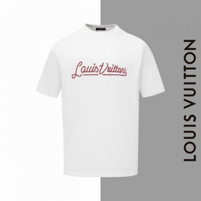 款号#Z44 lv 字母刺绣圆领短袖 louisvuitton官网一致款式 面料 32支双纱280克纯棉面料 同缸同色织染螺纹 颜色一致 工艺 进口机器饱满万针
