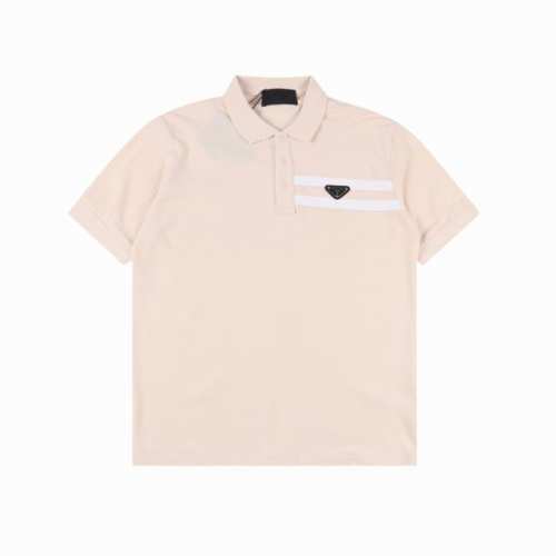 prada 普拉达 胸前三角标双杠短袖Polo衫 选用棉质珠地网眼布，衣领为双系统提花定织扁机制成，有弹性，不变形，衣服全部原生布捆边，前胸双层面筒，无明线，无