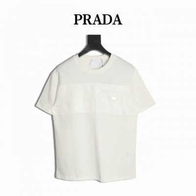 prada 普拉达 25Ss 贴布口袋短袖T恤 采用进口田岛绣花机制作 辅料均开磨定制 正确配置 黑色2025普拉达正品包装 200克定制定染爽滑珠地 版型大