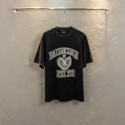 款M131 巴黎麦穗水洗 Balenciaga巴黎.24春季新款，皇冠麦穗剪刀发泡印花工艺.成衣做旧洗水短袖T恤.砖柜同步.面料采用巴黎Zp定织定染全棉双纱紧密