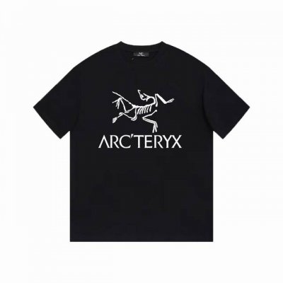 Arc Treyx 始祖鸟] Fw短袖T恤 植绒小鸟Logo印花 高端32S双纱260克面料 重磅面料 定制拉架罗纹同缸同染 三标齐全 男女同款 颜色：黑色 白
