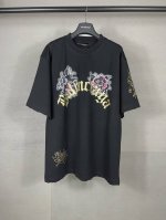 实拍图 顶级版本.官网品质 Balenci*Ga 25新款 正面以Tacky Tattoo艺术作品直喷印花 右袖图案印花 前后烫钻 成衣磨烂做旧短袖T恤# ss