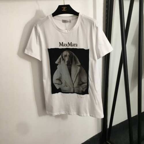 款号20252477 Maxmar*新款 狗头印花贴布时尚短袖T恤，白色，咖色，红色，Sml， M码；肩宽41，胸围100，袖长19，长71