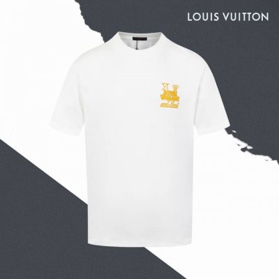 款号Sl60 Lv路易威登缝线大标Logo标识字母图案刺绣圆领短袖 万针刺绣 情侣同款 全套包装 三标齐全 区别市场通货 随意对比 纯棉280克高克重32支双纱