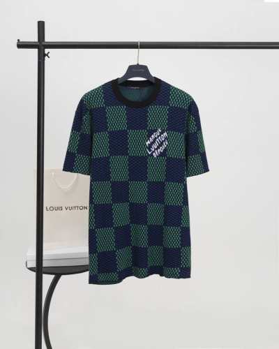 顶级版本.官网品质 Louis Vuitton*路易威登 Lv 2025新款棋盘格针织提花短袖 面料：采用纯棉纱线定织 该款针织T恤按原版16针德国进口机织成，