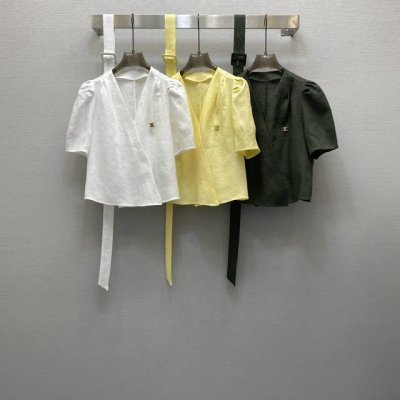 Ce*25Ss 收腰系腰带泡泡袖时装短款上衣 配送腰带 高级面料 颜色:图片3色 面料 精品 亚麻面料 Smlxl