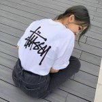上身图 货号：Xba852 Stussy 斯图西 Tee 经典基础印花男女短袖T恤 颜色：黑色 白