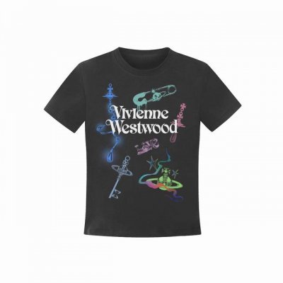 Vivienne West Wood 西天后薇薇安 2025夏季新款涂鸦系列土星设计款别针钥匙挂件Logo正肩短袖T恤 女款 全网独家纯棉高品质 款号：Vi12