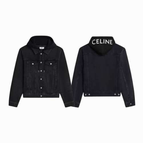230 Celine 赛琳 最新复古拼白字母Logo假两件情侣水洗连帽牛仔外套夹克-顶级复刻版本 color：黑色 size：M L Xl Xxl number